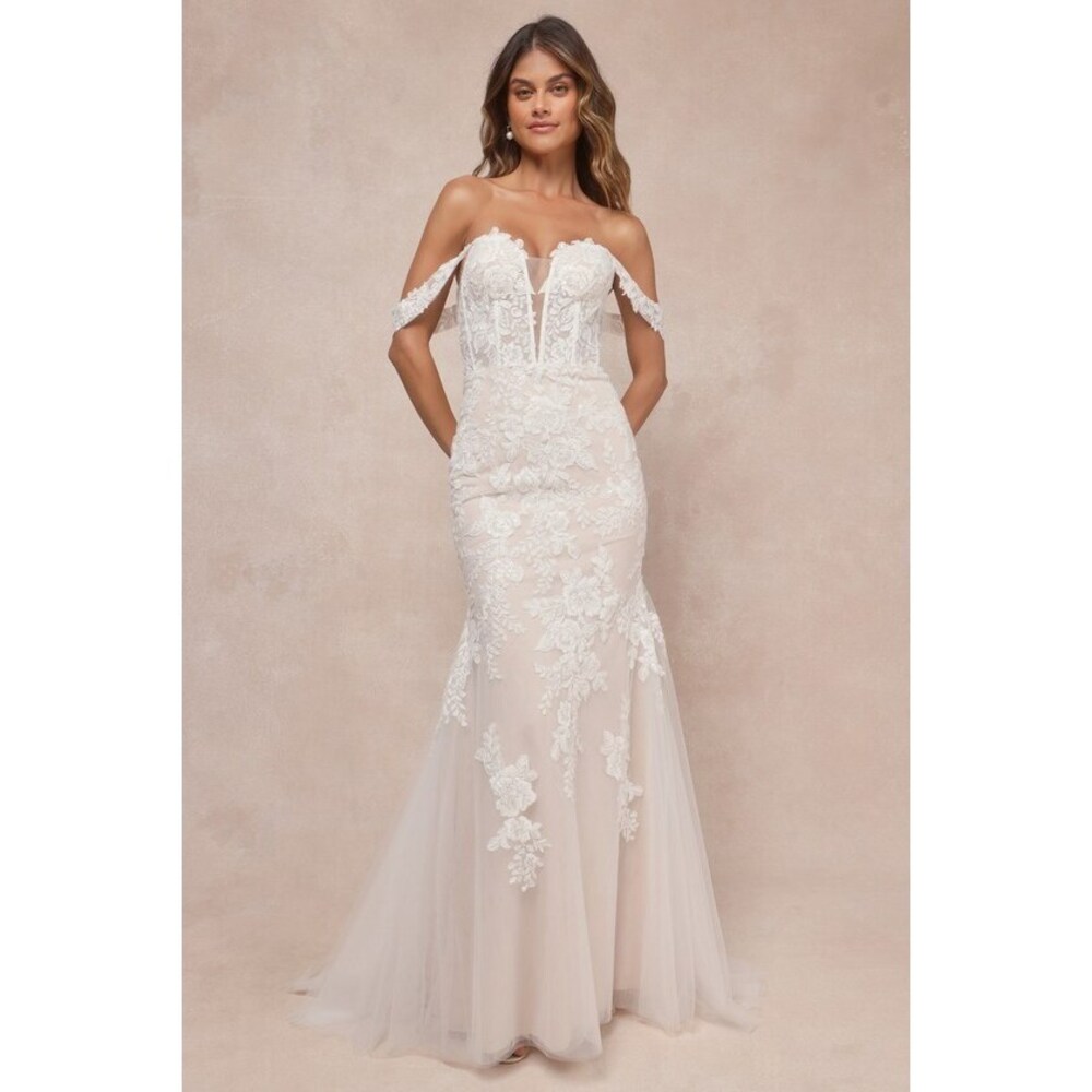 Lulus Endless Dedication White Embroidered Off-the-shoulder Maxi Dress - Size 8